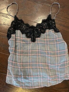 Abercrombie & Fitch Black Lace-Trim Cami with Patterned Straps